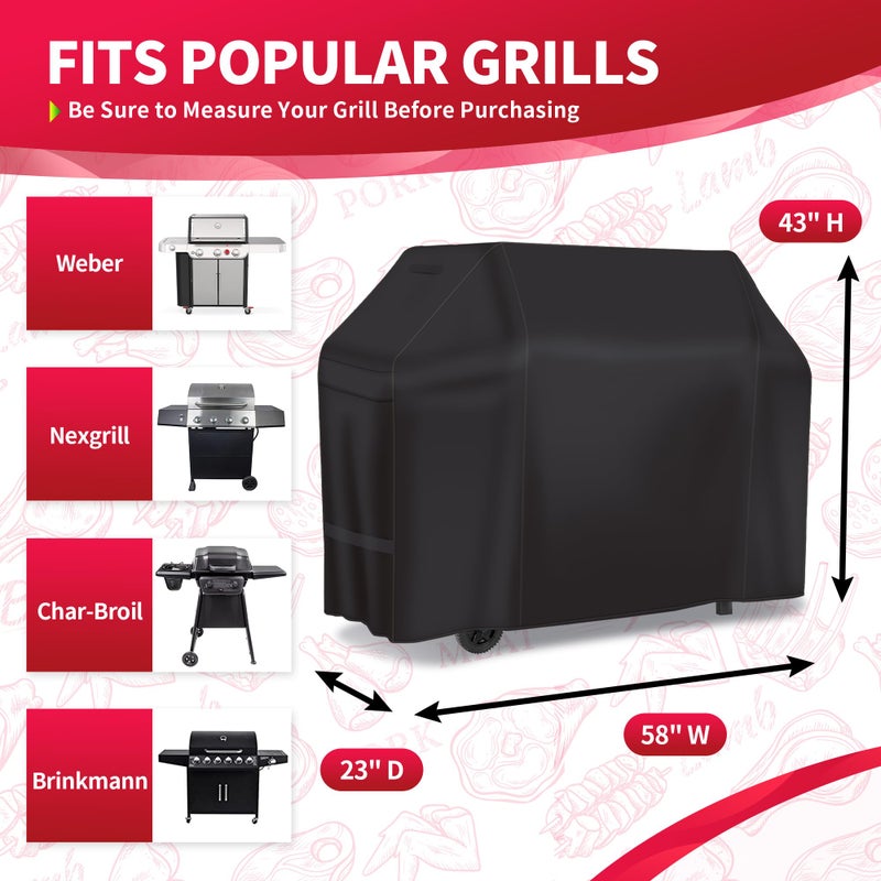 NEXCOVER 58 Inch Heavy Duty Waterproof BBQ Cover for Weber Genesis II, II LX & 300 Series Gas Grills, Weather & Fade Resistant, Black - Image 2